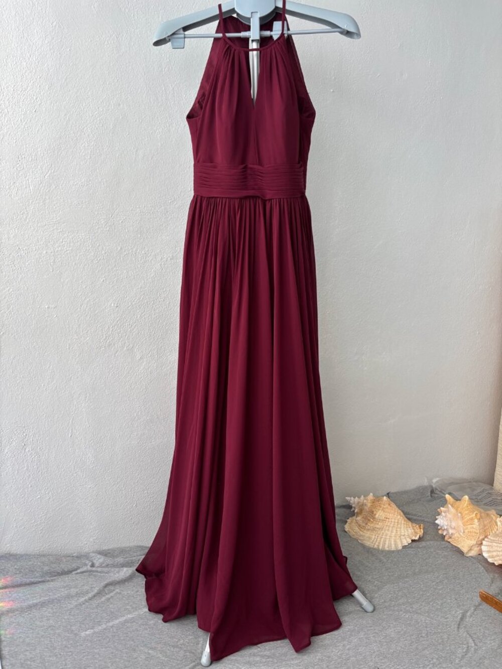 Azazie Bonnie A0 XS Burgundy Halter Maxi Gown Old Money Bridesmaid Wedding Guest
